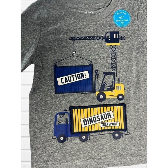 Carter's Boys 24M Trucks‎ Dinosaur Construction Tee Top Gray T-shirt - Picture 2 of 7